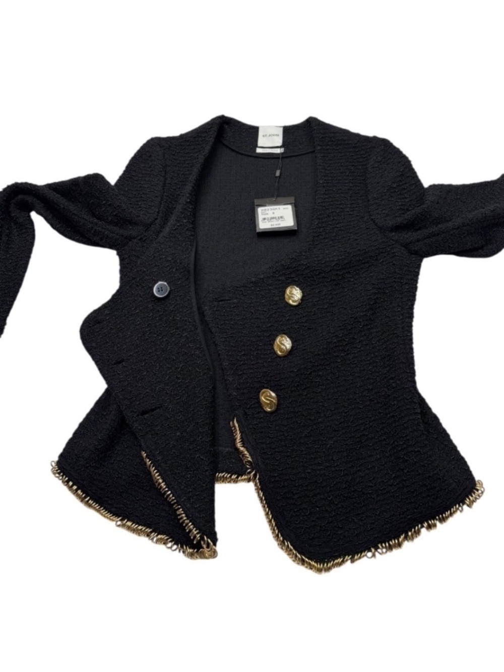 St. John Couture NWT Black Knit Gold Trim Asymmetrical Blazer Jacket Size 8 - Picture 12 of 16